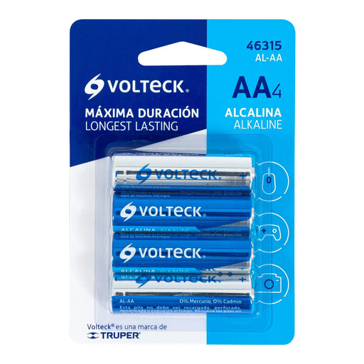 Blister con 4 pilas alcalinas tamaño AA, Volteck